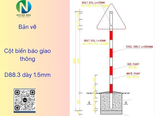 Bản vẽ cột biển báo giao thông loại móng trụ đổ bê tông