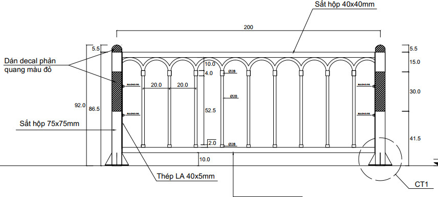 Bản vẽ Dải phân cách thép tại BRVT