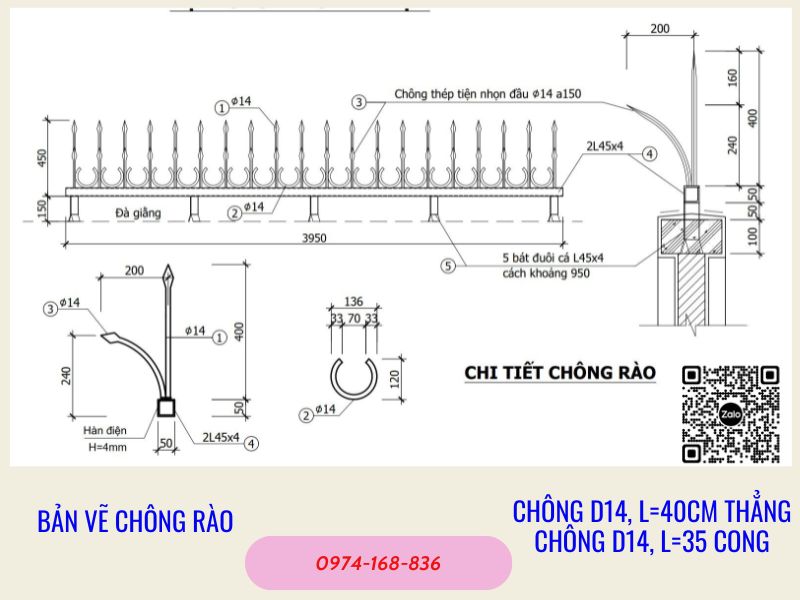 Bản vẽ hàng rào chông sắt