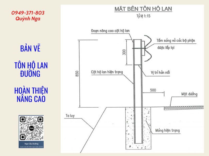 Bản vẽ chi tiết nâng hộ lan tôn sóng đường