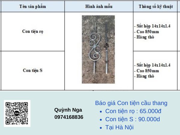 Báo giá Con tiện Cầu Thang - Dạng S sắt hộp tại Hà Nội