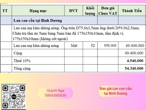 Báo giá Lan can cầu tại Bình Dương mới nhất
