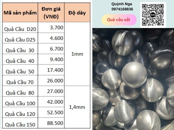 Báo giá quả cầu sắt các loại