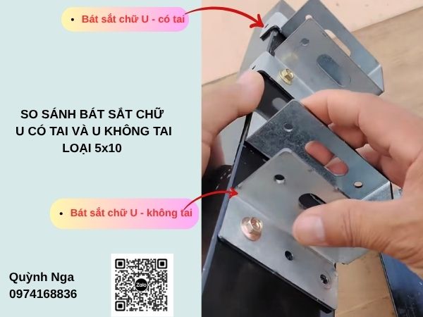 Hình ảnh so sánh bát sắt chữ U 5x10 - loại có tai và loại không tai Hình ảnh so sánh bát sắt chữ U 5x10 - loại có tai và loại không tai