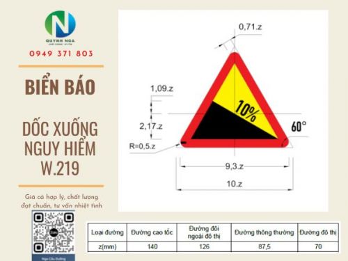 Biển Báo Dốc Xuống Nguy Hiểm W.219 - Ý nghĩa và Kích thước