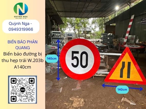 Biển báo dường hẹp 203 cạnh A140cm dành cho loại đường cao tốc