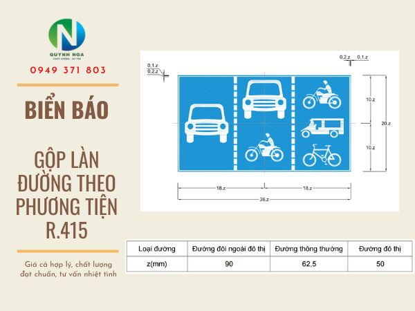 Biển R.415 Gộp làn đường theo phương tiện