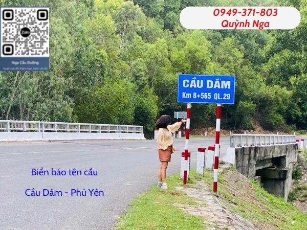 Biển báo tên cầu - Cầu Dâm trên QL29 tỉnh Phú Yên