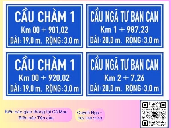 Biển báo tên cầu tại dự án thị trấn Thới Bình, Cà Mau