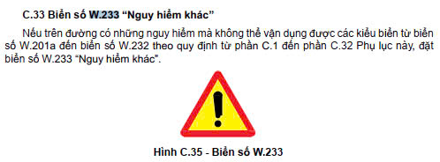 Quy định về biển báo W.233: Nguy hiểm khác