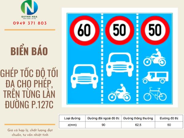 Biển ghép tốc độ tối đa cho phép trên từng làn đường