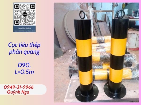 Cọc tiêu thép Sơn đen, phản quang vàng, cao L=0.5m