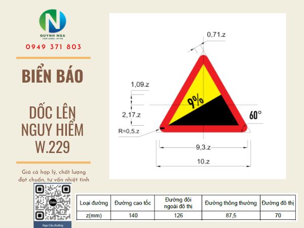 Biển báo dốc lên nguy hiểm w.220