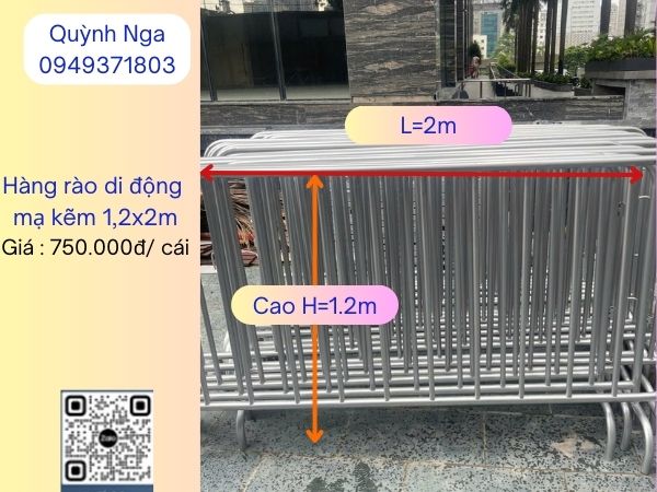 Hàng rào di động mạ kẽm kích thước 2x1.2m mạ kẽm