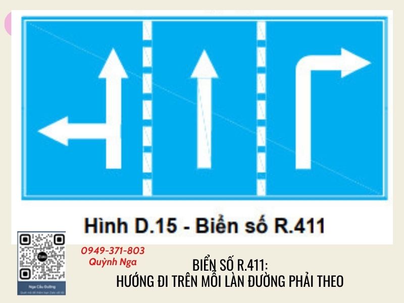 Biển báo R.411 - Hướng đi trên mỗi làn đường phải theo