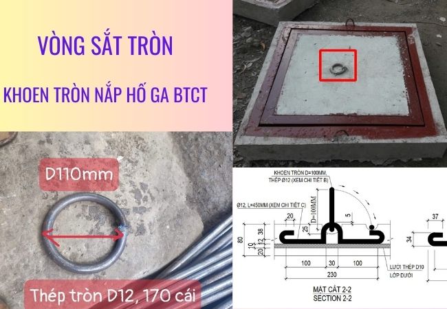 Khoen sắt trong nắp hố ga BTCT