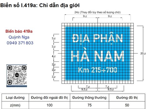Kích thước biển báo chỉ dãn địa giới I.419A