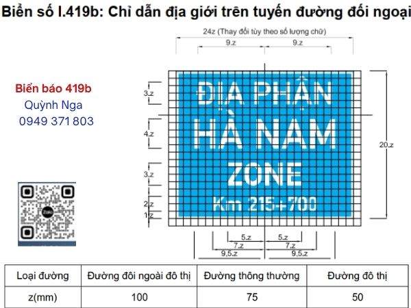 Kích thước biển báo chỉ dãn địa giới I.419B