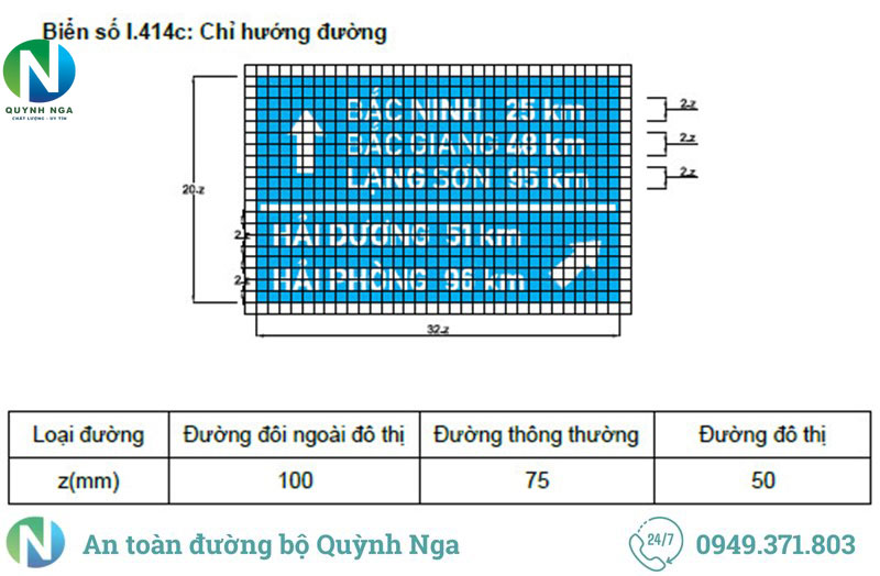 Kích thước biển báo chỉ dẫn giao thông