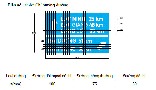 Kích thước biển báo chỉ hướng đường I.414