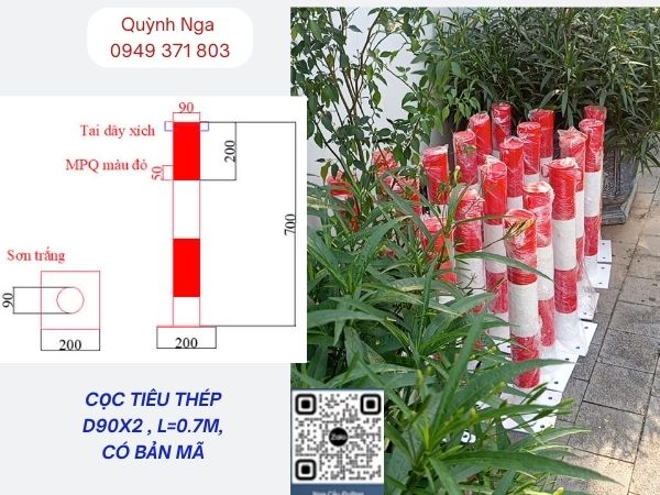 Kích thước cọc tiêu thép phản quang ứng dụng lắp vỉa hè