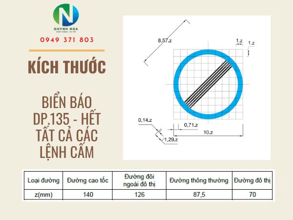 Kích thước biển báo P.135