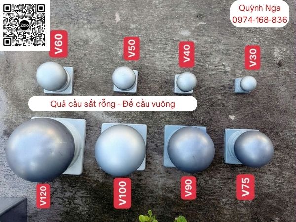 Kích thước Quả cầu sắt rỗng đế vuông