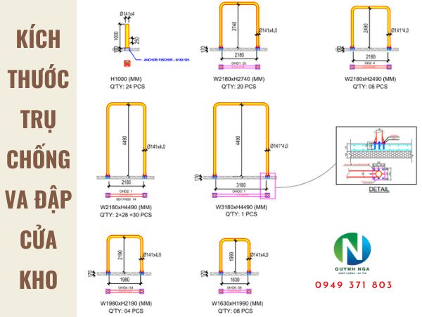 Kích thước trụ chống va đập cửa kho