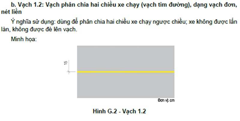 Kích thước vạch tim vàng 1.2