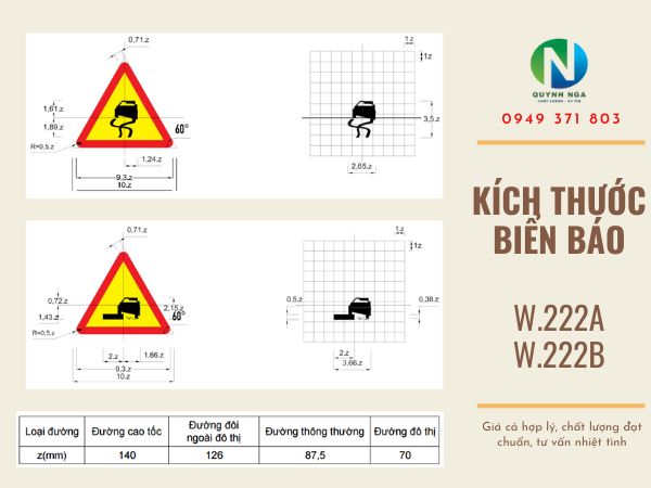 Kích thước biển báo w.222a và w.222b