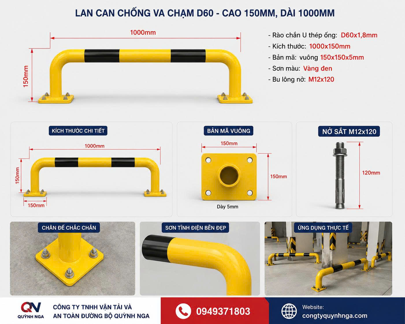 lan can chống va D60, cao 150 dài 1000mm tại dự án Vĩnh Phúc