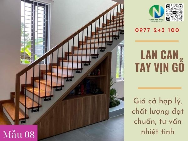 thi công lan can sắt tay vịn gỗ