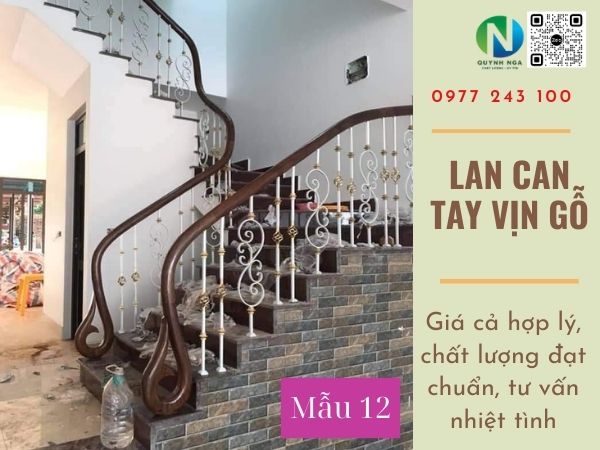 Thi công lan can cầu thang sắt tay vịn gỗ