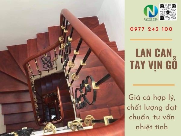 thi công lan can cầu thang sắt tay vịn gỗ