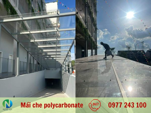 Thi công mái che bằng tấm nhựa polycarbonate