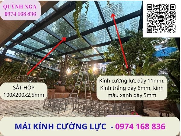 thi công mái kính cường lực
