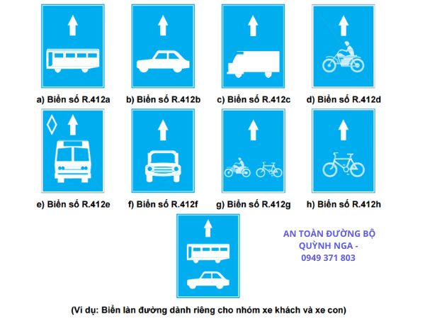 Nhóm biển báo R.412 Làn đường dành riêng cho từng loại xe hoặc nhóm xe