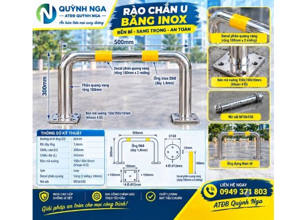 Rào chắn inox dạng chữ U - Mã QN1 Rào chắn inox dạng chữ U - Mã QN1
