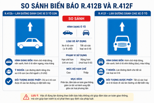 Phân Biệt Biển báo R.412B ô tô nằm ngang và biển báo R.412f ô tô dọc