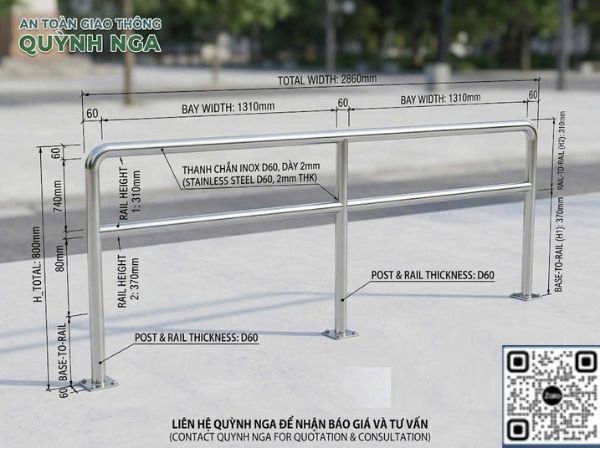 Thanh chắn inox -D60 dạng chữ M - QN2 Thanh chắn inox -D60 dạng chữ M - QN2