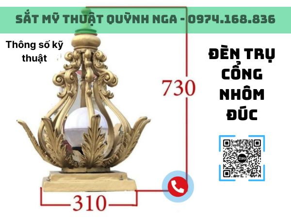 Thông số đèn trụ cổng nhôm đúc