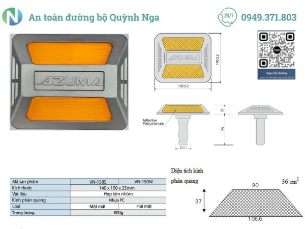 Thông số Đinh phản quang Azuma