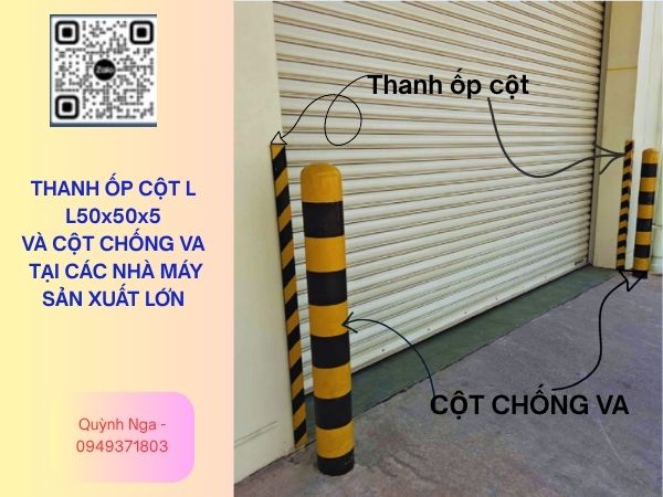 thanh ốp cột bằng thép cùng trụ chống va đập để bảo vệ cửa kho tại nhà máy NOK Đồng Nai