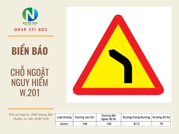 Biển Báo Chỗ Ngoặt Nguy Hiểm W.201 - Vị Trí Và Kích Thước