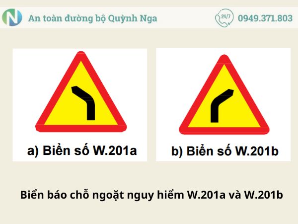 Biển báo chỗ ngoặt nguy hiểm vòng bên trái và vòng bên phải